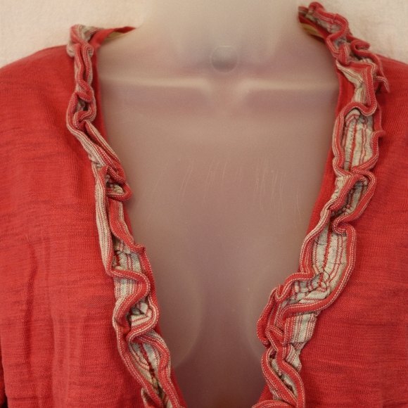 Banana Republic Pink Ruffle Cardy Cardigan Sweater Striped XL - Picture 5 of 12